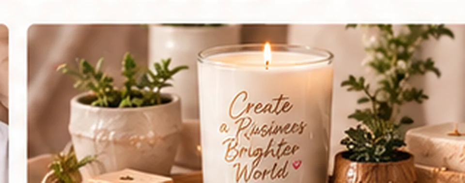 Illustrative selection of candles, plants, and handmade gifts