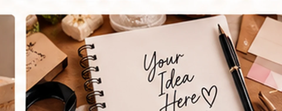 Illustrative notebook and materials for planning a creative order