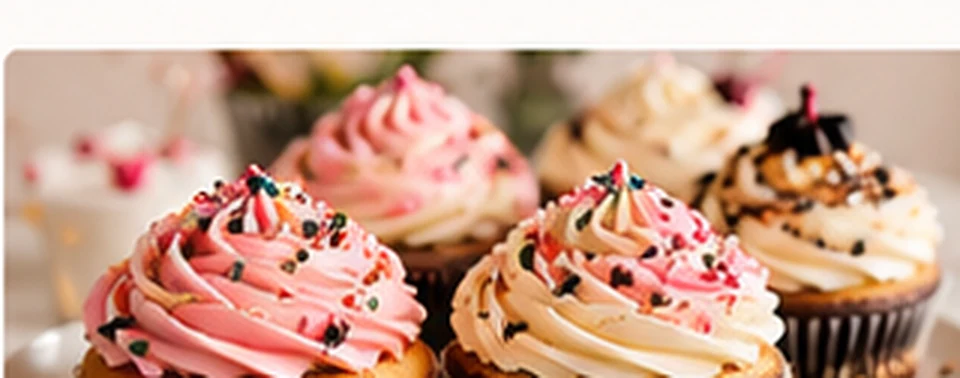 Illustrative assortment of decorated cupcakes